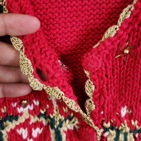 Tiara International Women's Large Red Knit Beaded Ugly Christmas Sweater Vest - Picture 9 of 12